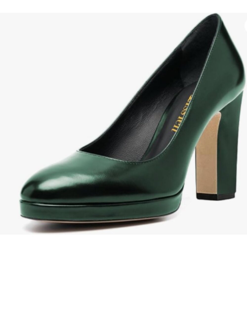 miss left Green Platform Almond Toe Pumps Classic Slip On Block High Heel Shoe